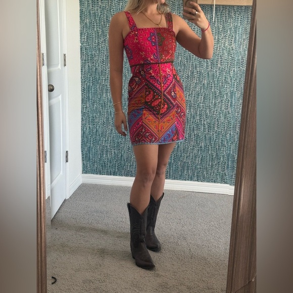Farm Rio Patterned Patchwork Print Mini Dress - Picture 2 of 4